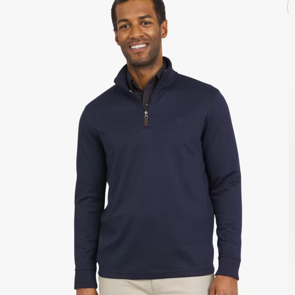 Chaps Men’s Navy 1/4 Zip Sweater Size Large 100% Cotton